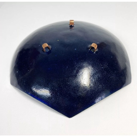 Vintage ENAMELED Copper Art BOWL 5.5” Footed MCM Green Yellow Red Abstract Swirl - Picture 6 of 7